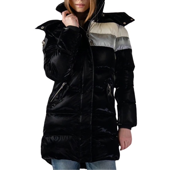 JACKET- Woodpecker Black Stripe Puffer Coat - Picture 2 of 6